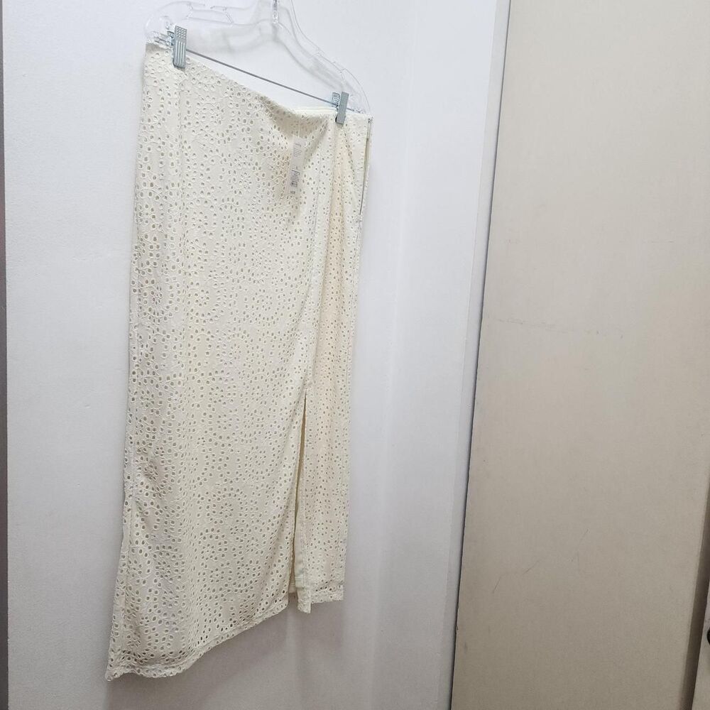 A-new-day Women's Cream and butter yellow eyelet midi slit skirt NWT size 10